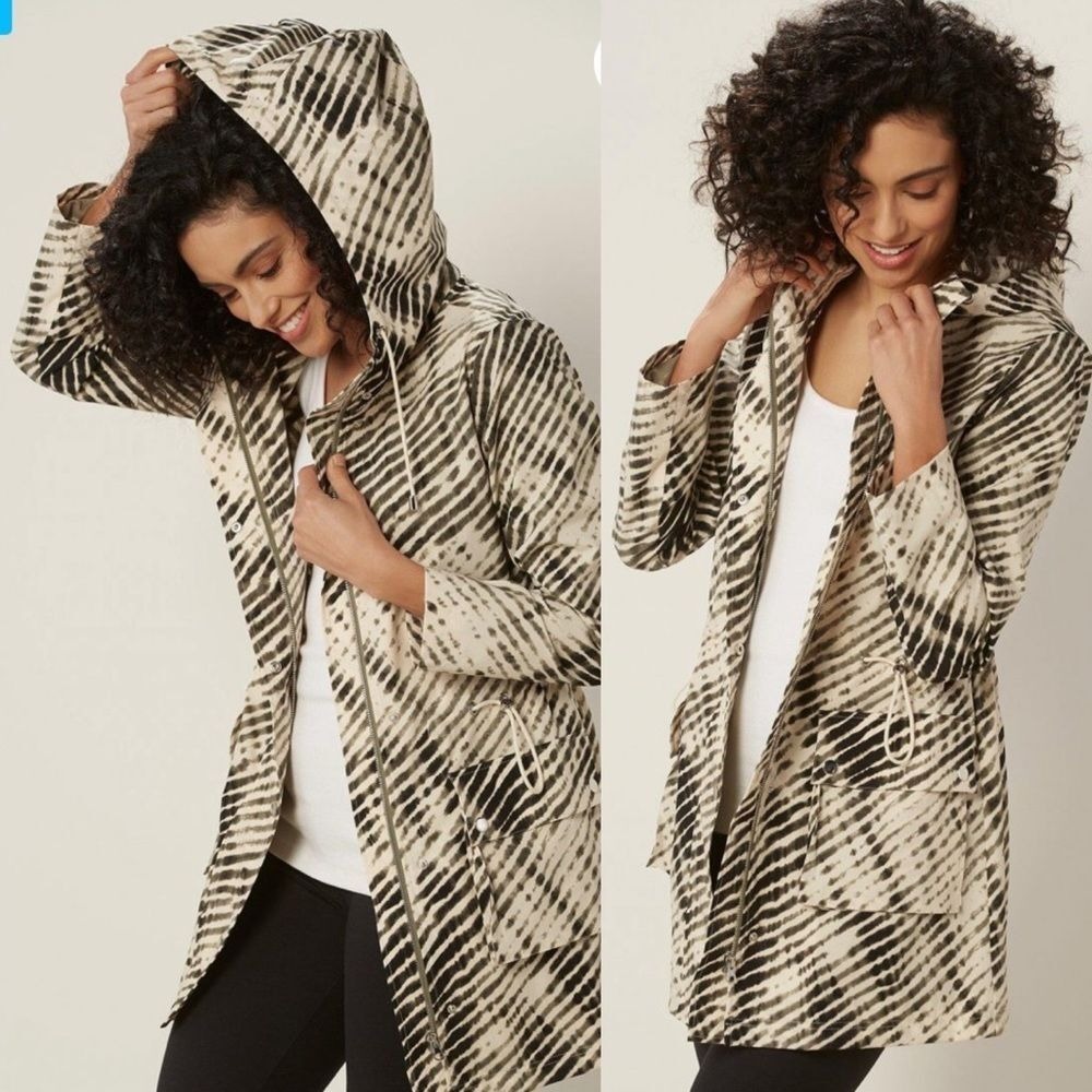 Soft Surroundings Anorak‎ 1X Shibori Hooded Utility Rain Jacket Go Lively
